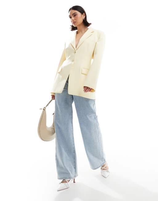 ASOS DESIGN tailored cinch waist blazer in buttermilk