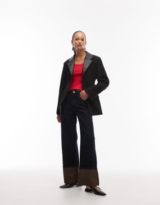 Asos Design Tailored Cinch Waist Blazer With Faux Leather Lapels In Multi