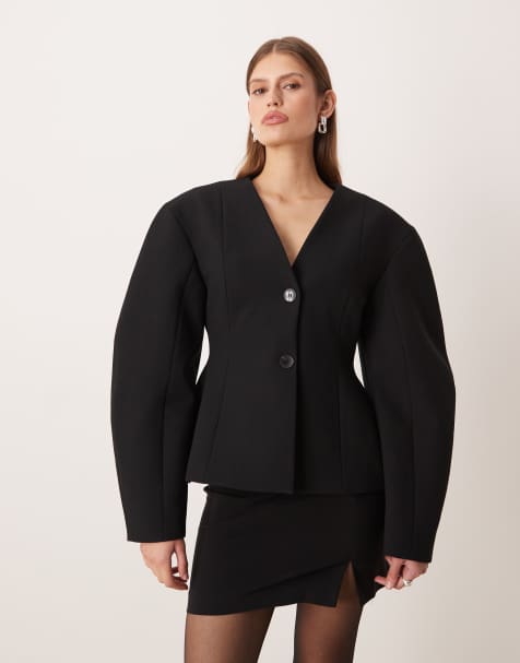 ASOS DESIGN tailored cinch waist cocoon sleeve jacket in black