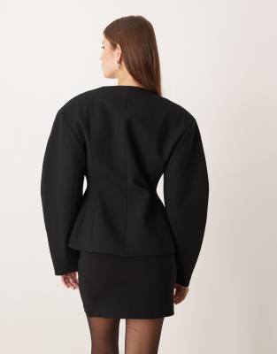 Asos Design Tailored Cinch Waist Cocoon Sleeve Jacket In Black