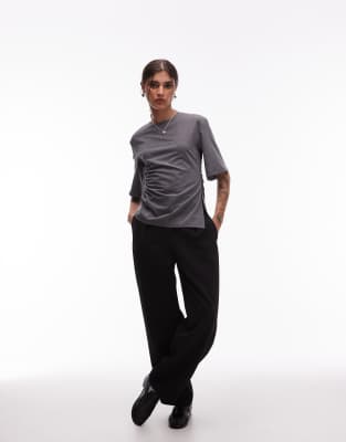 Asos Design Tailored Cinch Waist T Shirt In Gray