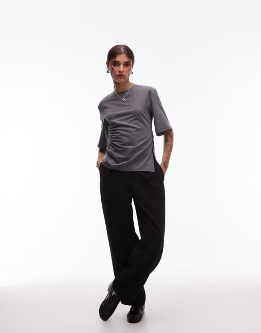 ASOS DESIGN tailored cinch waist t shirt in charcoal gray