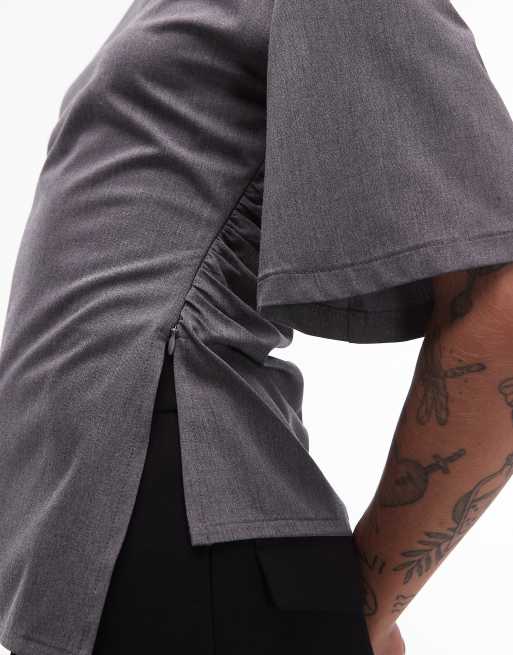 ASOS DESIGN tailored cinch waist t shirt in charcoal gray