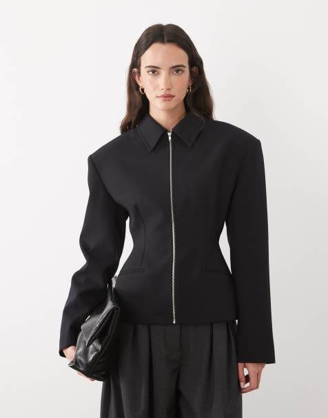 ASOS DESIGN tailored cinch waist zip through blazer in black - view 1