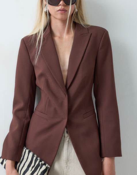 ASOS DESIGN Tailored cinched waist blazer in brown - view 1