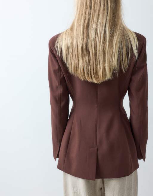 ASOS DESIGN Tailored cinched waist blazer in brown, 2 of 5