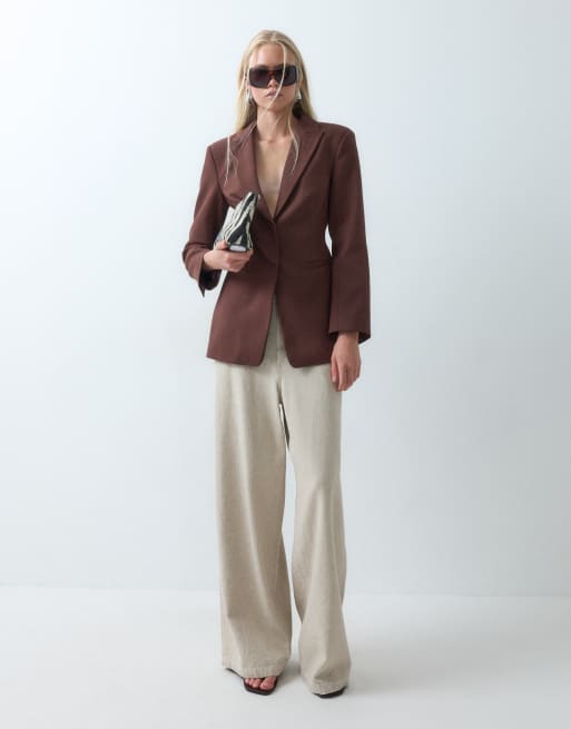 ASOS DESIGN Tailored cinched waist blazer in brown, 3 of 5