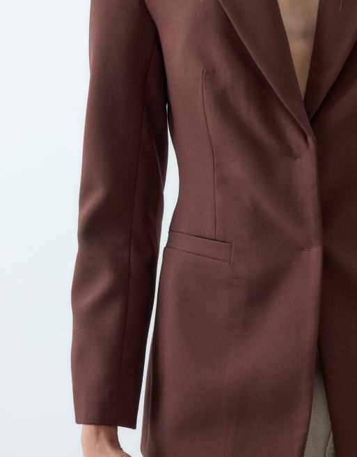 ASOS DESIGN Tailored cinched waist blazer in brown, 4 of 5