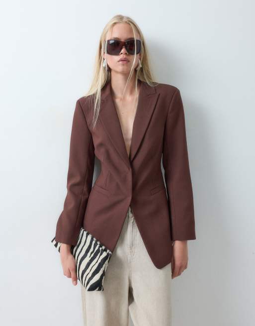 ASOS DESIGN Tailored cinched waist blazer in brown, 5 of 5