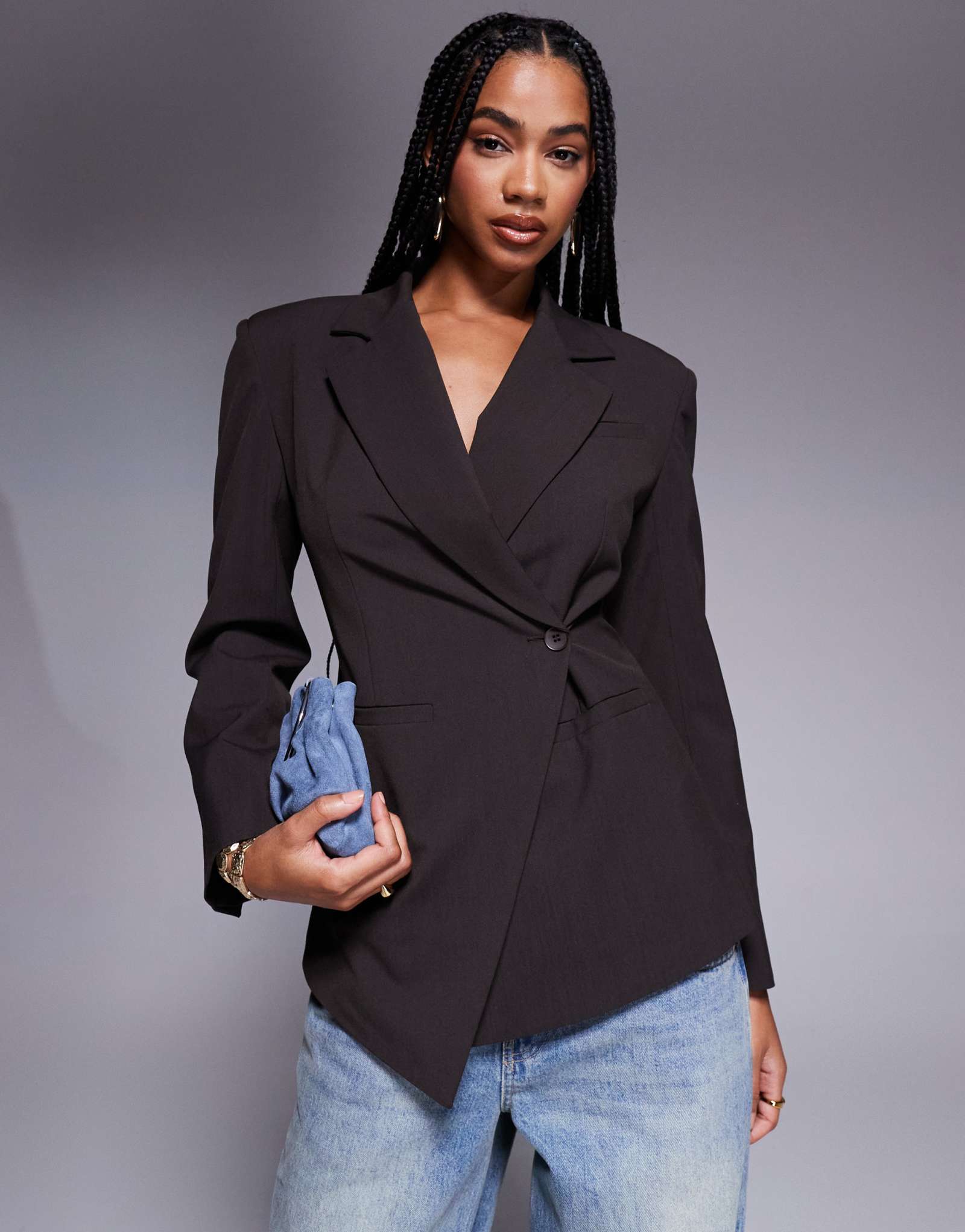 Приталенный блейзер с завышенной талией от ASOS DESIGN шоколадного цвета