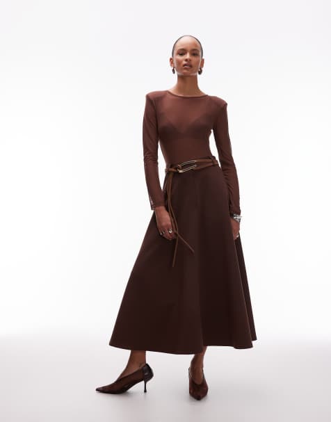 ASOS DESIGN tailored circle maxi skirt in chocolate - view 1