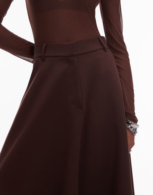 ASOS DESIGN tailored circle maxi skirt in chocolate, 3 of 5