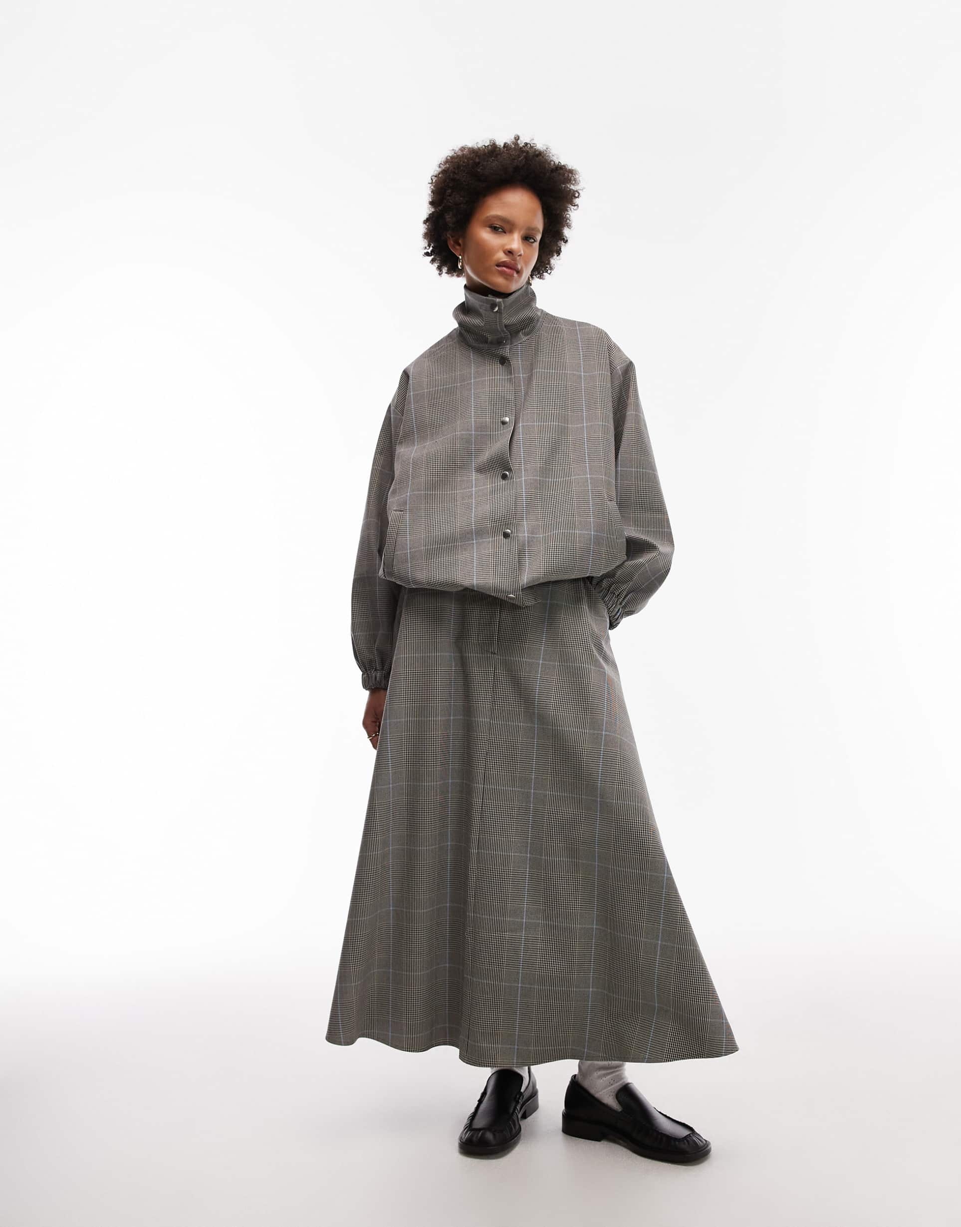 asos design tailored circle maxi skirt in mixed plaid