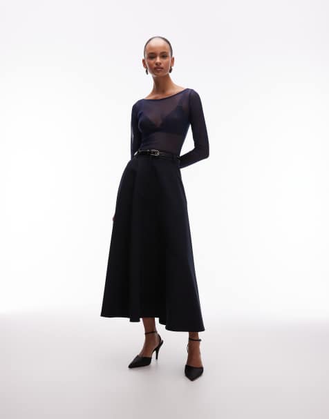 ASOS DESIGN tailored circle skirt in navy - view 1