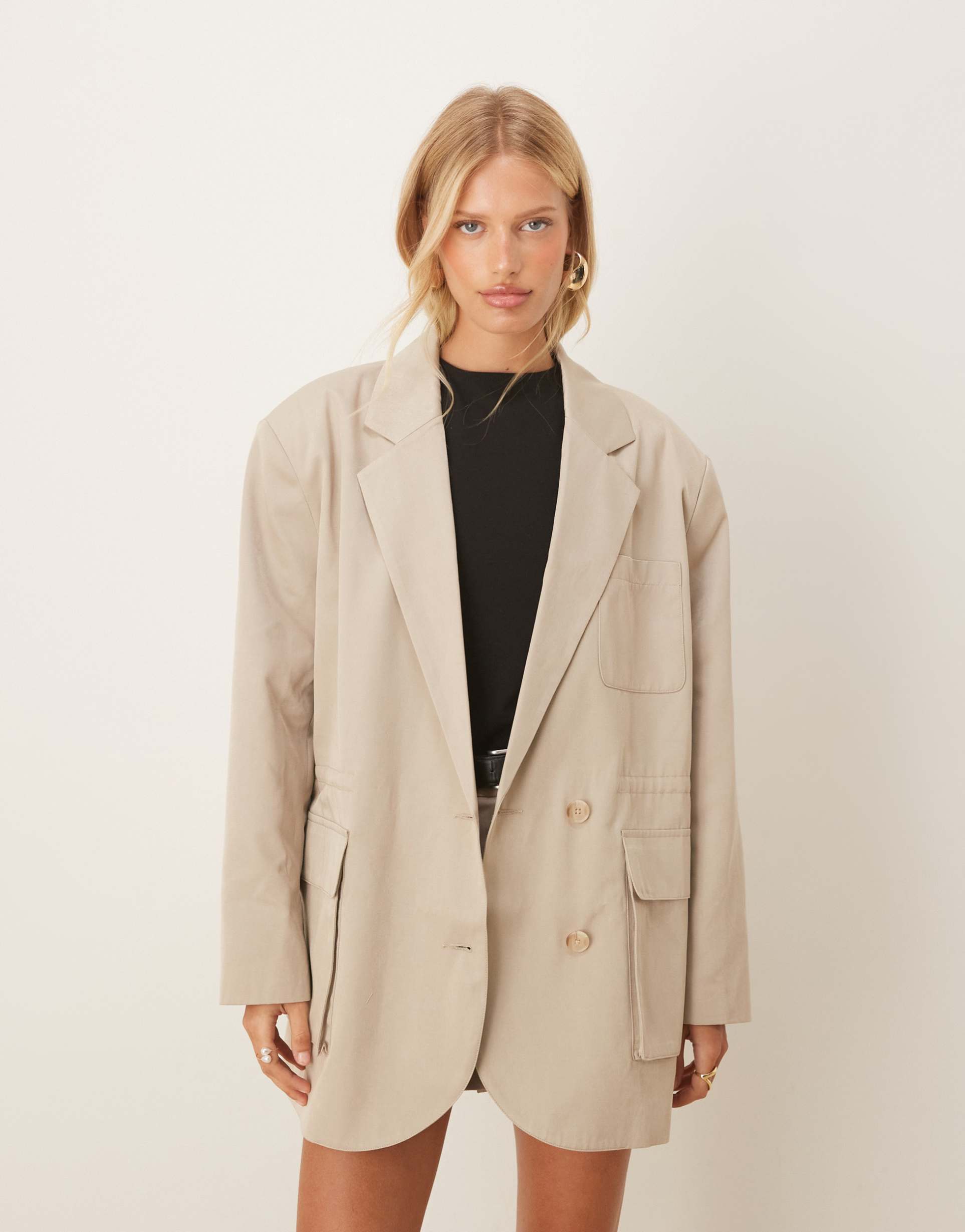 asos design tailored clean utility pockets blazer in stone