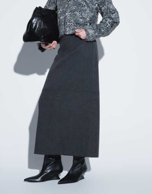ASOS DESIGN tailored clean waistband pencil skirt in grey wool look texture, 5 of 5