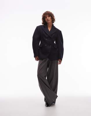 Asos Design Tailored Cocoon Sleeve Cinched Waist Blazer In Blue