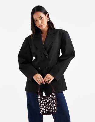 Asos Design Tailored Cocoon Sleeve Double Breasted Blazer In Black