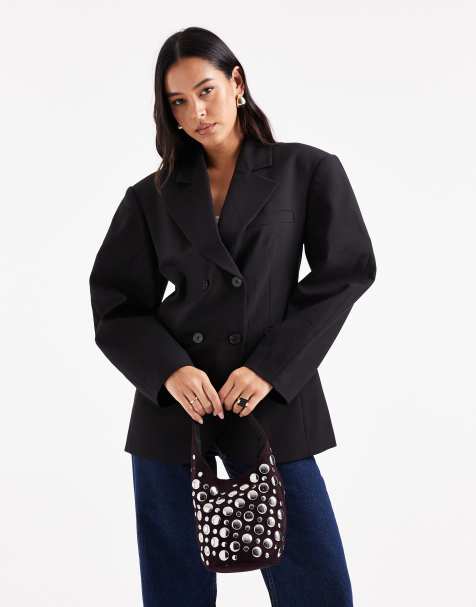 ASOS DESIGN Tailored cocoon sleeve double breasted blazer in black - view 1