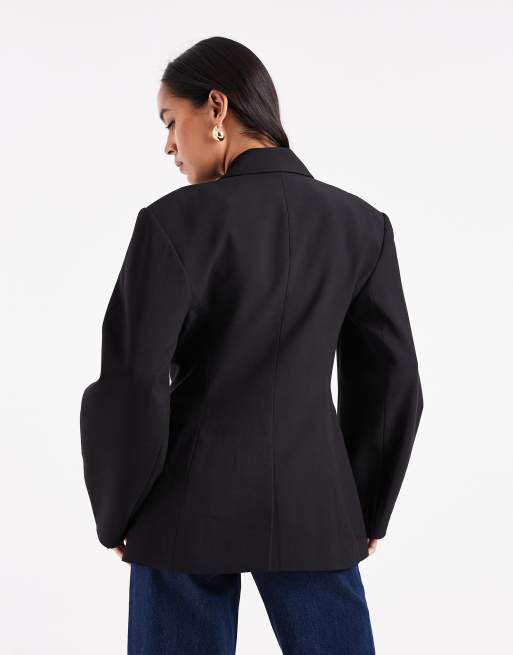 ASOS DESIGN Tailored cocoon sleeve double breasted blazer in black