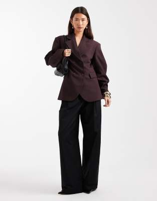 Asos Design Tailored Cocoon Sleeve Double Breasted Blazer In Brown