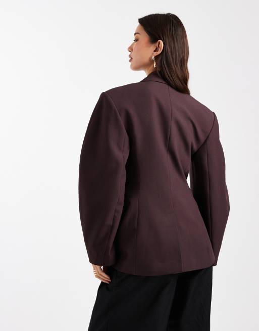 ASOS DESIGN tailored cocoon sleeve double-breasted blazer in chocolate, 3 of 4