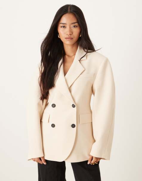 ASOS DESIGN tailored cocoon sleeve double breasted blazer in sand - view 1