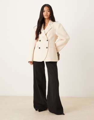 Asos Design Tailored Cocoon Sleeve Double Breasted Blazer In Neutral