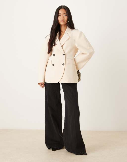 ASOS DESIGN tailored cocoon sleeve double breasted blazer in sand