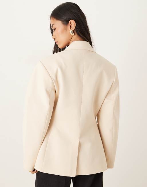 ASOS DESIGN tailored cocoon sleeve double breasted blazer in sand