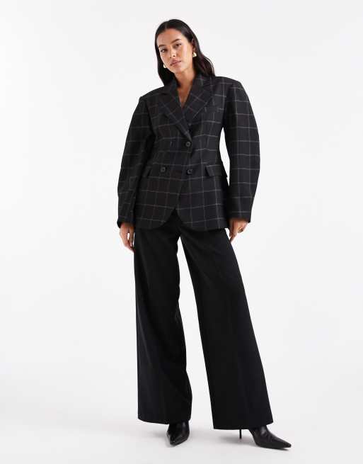 ASOS DESIGN Tailored cocoon sleeve double breasted blazer in window pane plaid, 4 of 4