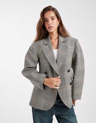 Asos Design Tailored Cocoon Sleeves Double Breasted Blazer In Multi