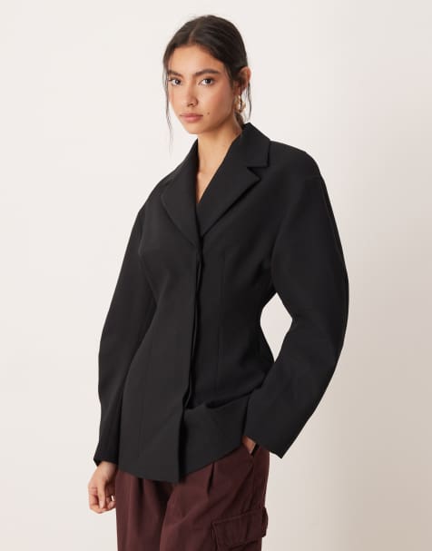 ASOS DESIGN tailored collar cinched waist jacket in black - view 1