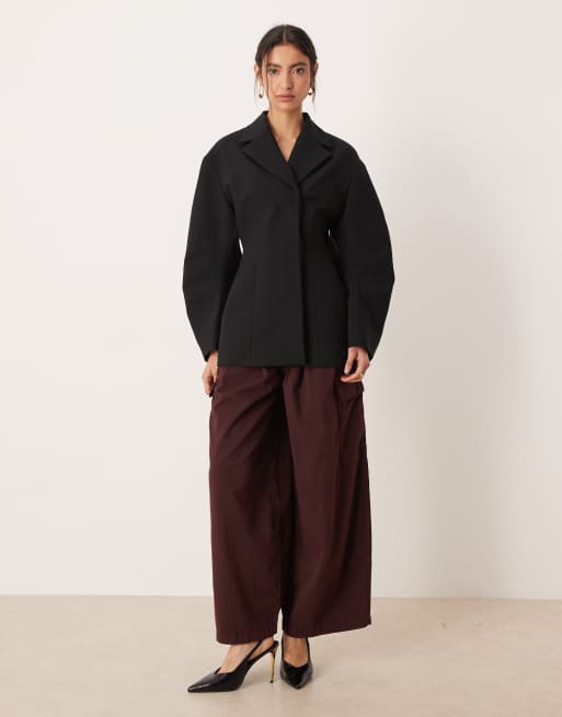 ASOS DESIGN tailored collar cinched waist jacket in black, 2 of 4