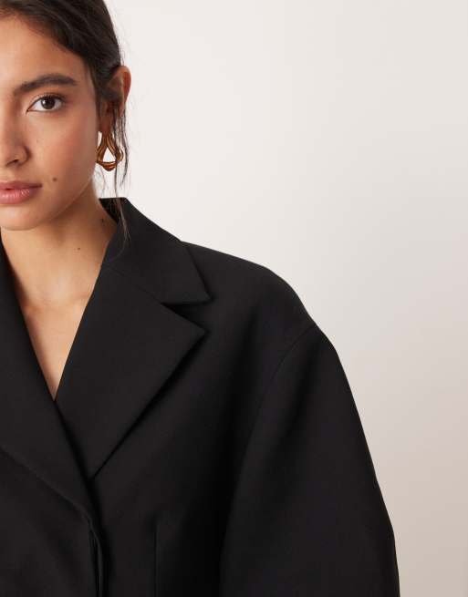 ASOS DESIGN tailored collar cinched waist jacket in black, 3 of 4