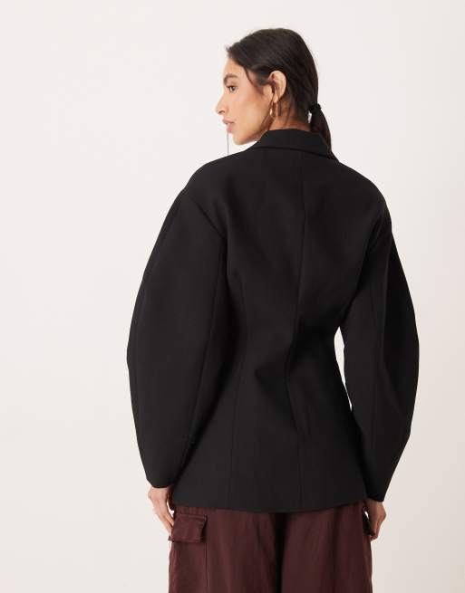 ASOS DESIGN tailored collar cinched waist jacket in black, 4 of 4