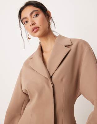 Asos Design Tailored Collar Cinched Waist Jacket In Neutral