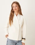 [ASOS DESIGN] ASOS DESIGN tailored collarless cocoon sleeve blazer in ivory-White 16 ivory