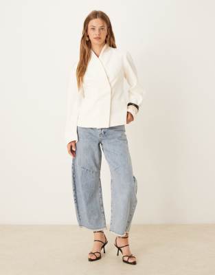 Asos Design Tailored Collarless Cocoon Sleeve Blazer In White
