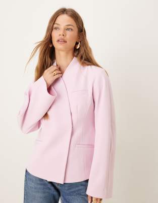 Asos Design Tailored Collarless Cocoon Sleeve Blazer In Pink