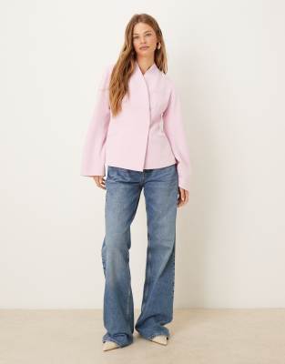 Asos Design Tailored Collarless Cocoon Sleeve Blazer In Pink
