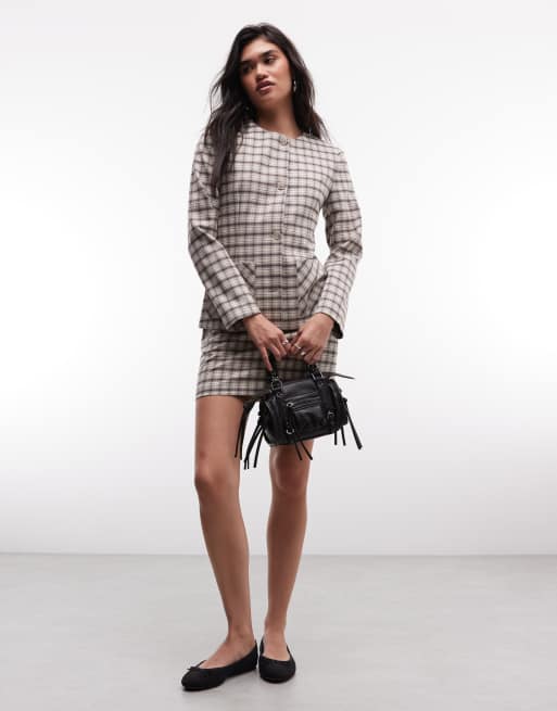 ASOS DESIGN tailored collarless jacket in check, 2 of 4
