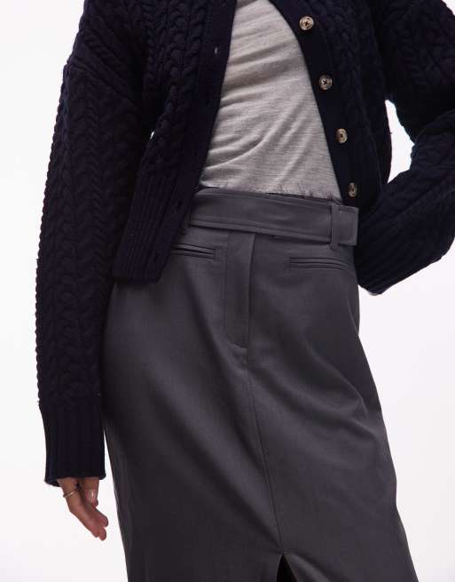 ASOS DESIGN tailored column midi skirt in gray, 5 of 5