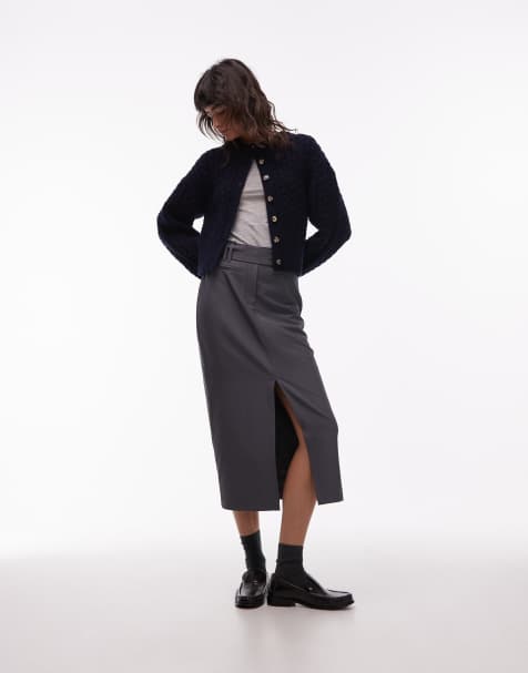 ASOS DESIGN tailored column midi skirt in grey - view 1