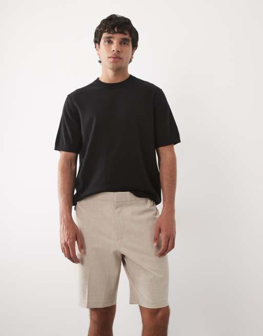 ASOS DESIGN tailored comfort stretch slim shorts in stone with elastic waist, 2 of 5