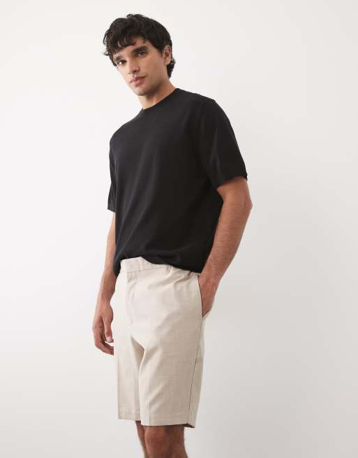 ASOS DESIGN tailored comfort stretch slim shorts in stone with elastic waist, 3 of 5