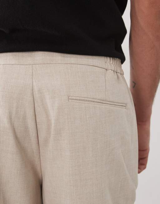 ASOS DESIGN tailored comfort stretch slim shorts in stone with elastic waist, 4 of 5
