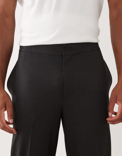 ASOS DESIGN tailored comfort stretch tapered pants in charcoal with elastic waist, 4 of 5