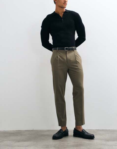ASOS DESIGN tailored comfort stretch tapered pants in khaki twill - view 1