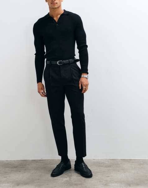 ASOS DESIGN tailored comfort stretch tapered trousers in black twill - view 1